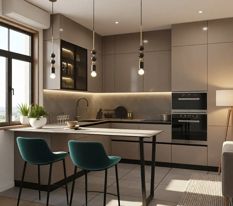 Кухня «Фон Клэй профиль Gola столешница HPL 2400х3000» Кухня «Фон Клэй профиль Gola столешница HPL 2400х3000»