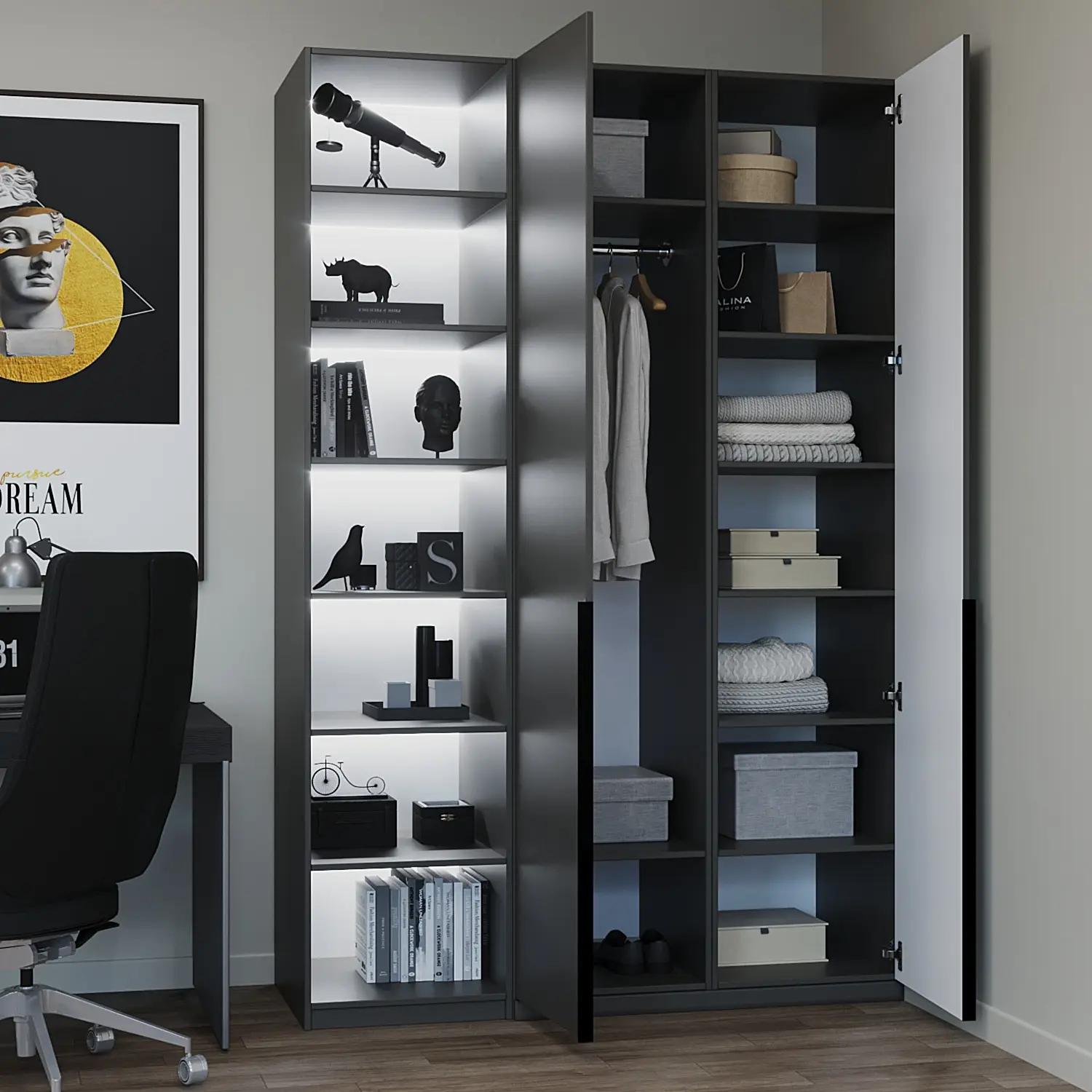 Шкаф 1500 Графит шагрень Турин